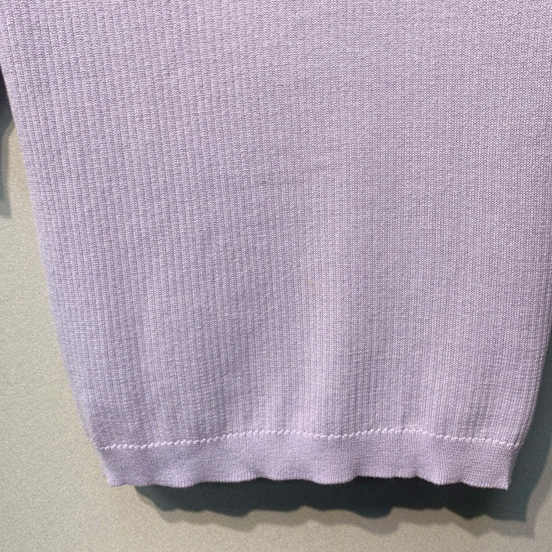 Miu SS26 Knitted Collared Lace Beaded Logo Top Lavender Cotton Silk 350903