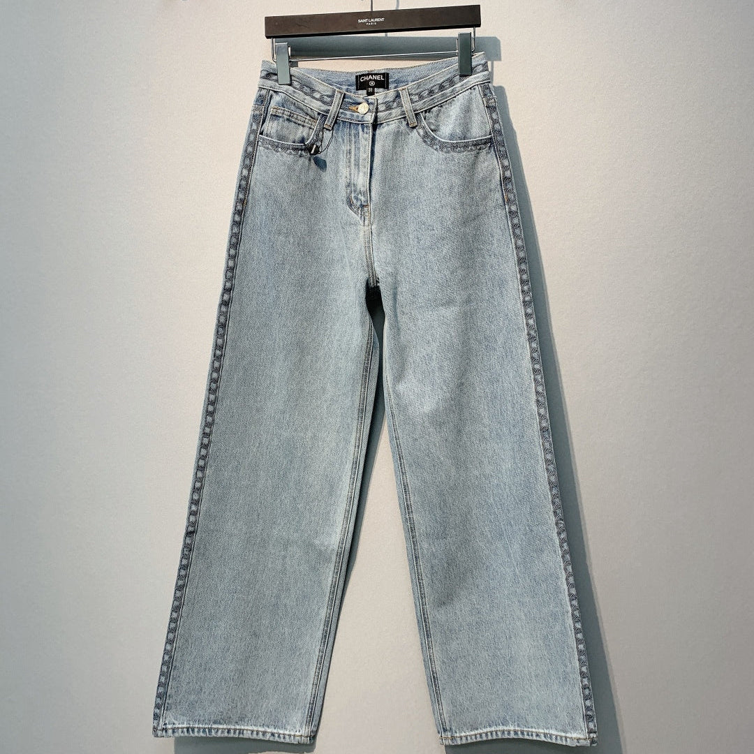 CC SS26 Wide-Leg Jeans with Logo Trim Light Blue Cotton 350939