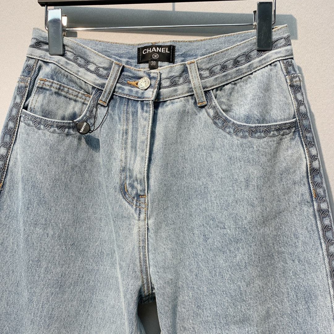 CC SS26 Wide-Leg Jeans with Logo Trim Light Blue Cotton 350939