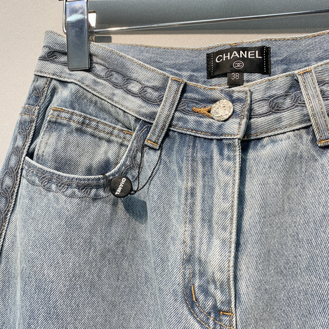 CC SS26 Wide-Leg Jeans with Logo Trim Light Blue Cotton 350939