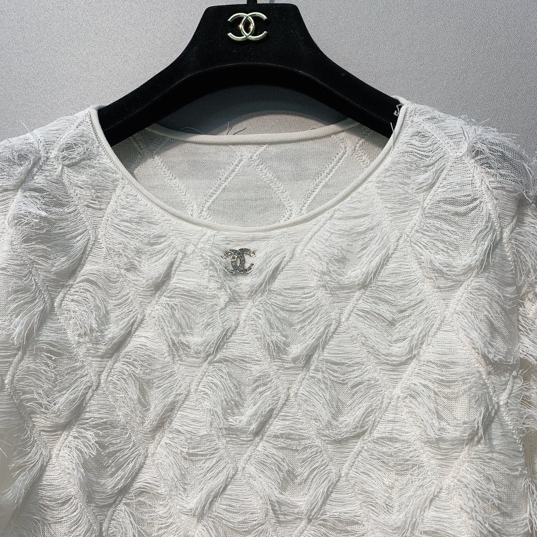 CC SS26 Feather-Trimmed Chiffon Top White Chiffon 350962