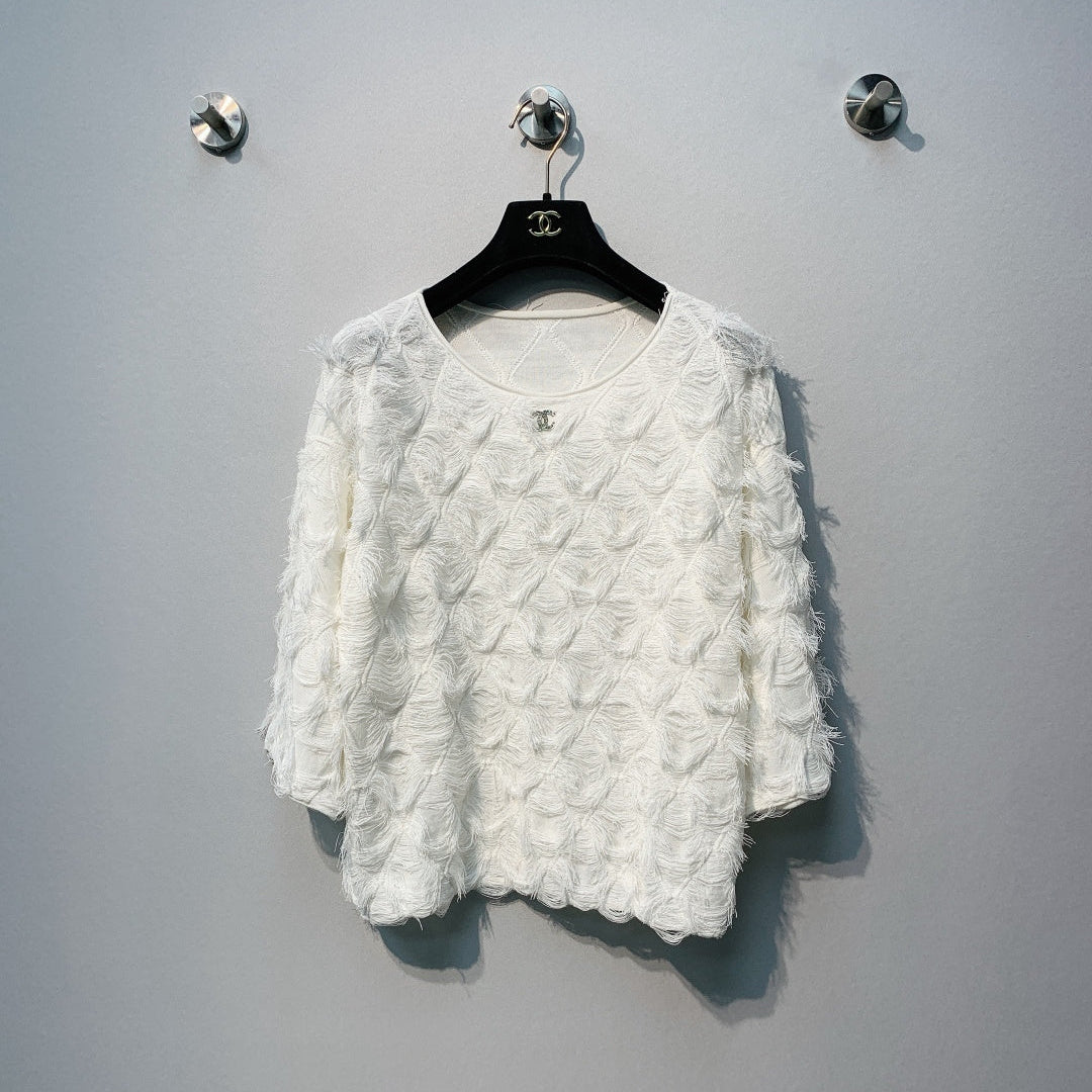 CC SS26 Feather-Trimmed Chiffon Top White Chiffon 350962