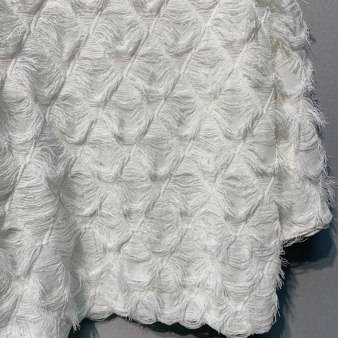 CC SS26 Feather-Trimmed Chiffon Top White Chiffon 350962