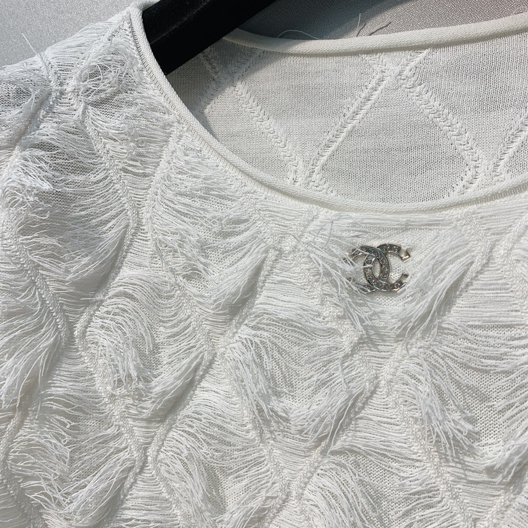 CC SS26 Feather-Trimmed Chiffon Top White Chiffon 350962