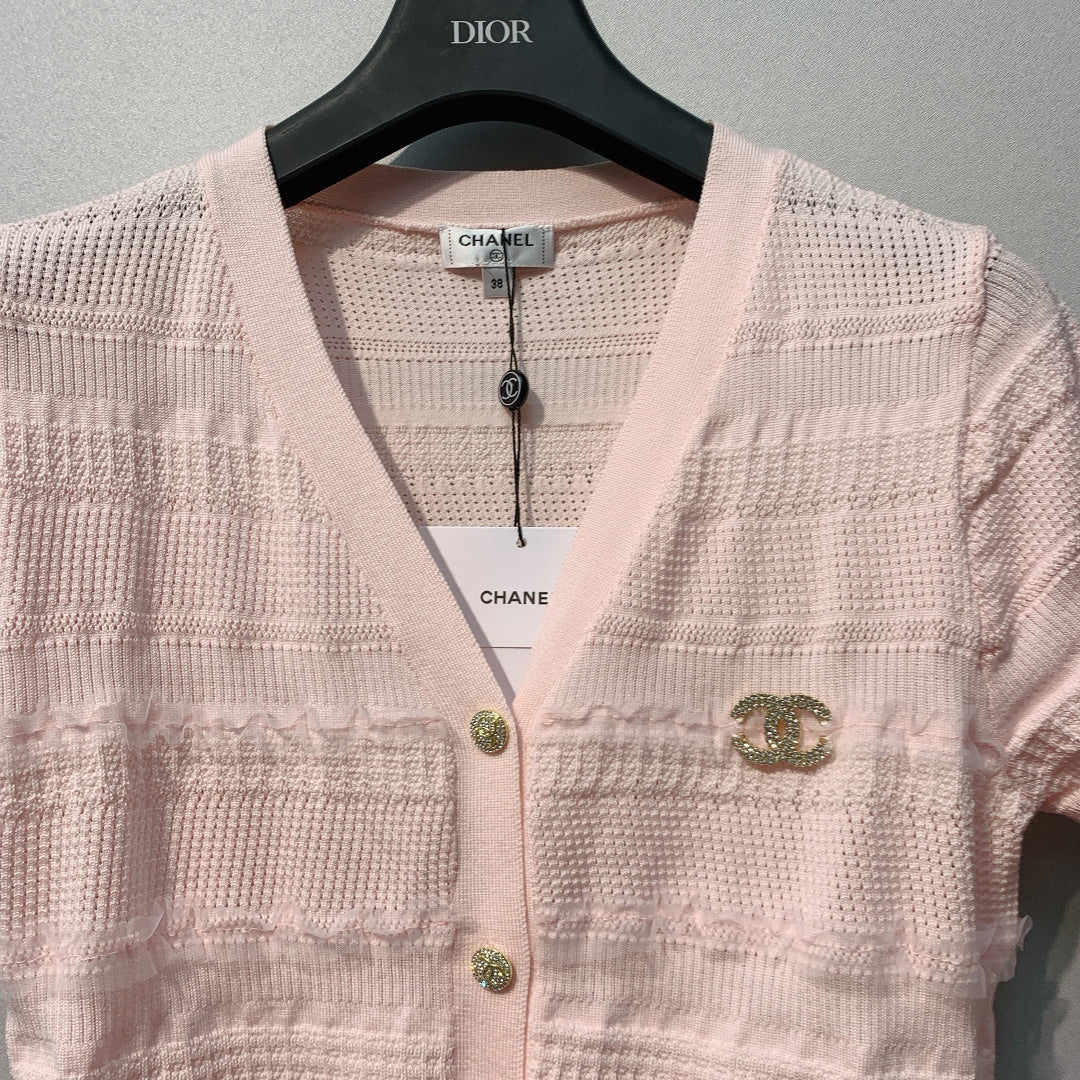 CC 26s V-Neck Short Sleeves Light Pink Wool 362601