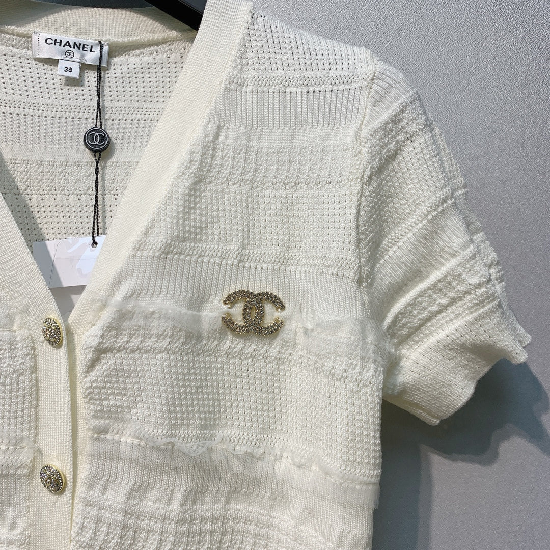 CC 26s V-Neck Short Sleeves Ivory Wool 362602