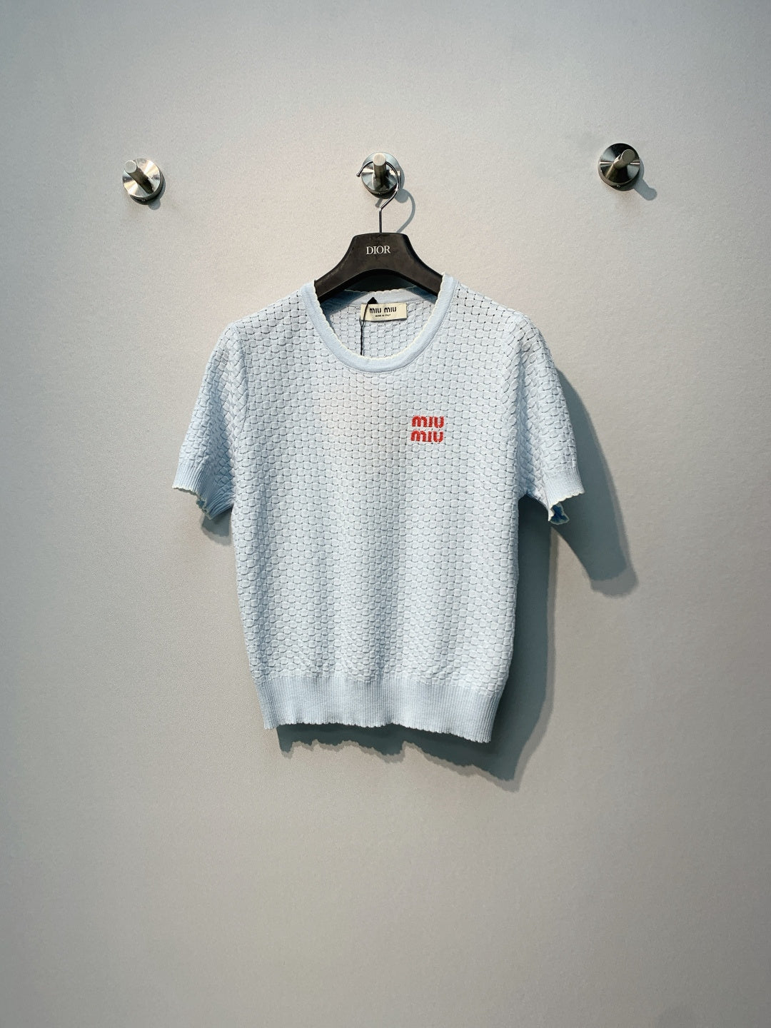 Miu Miu Short-Sleeve Knitwear Light Blue Linen Acrylic Lyocell 362605