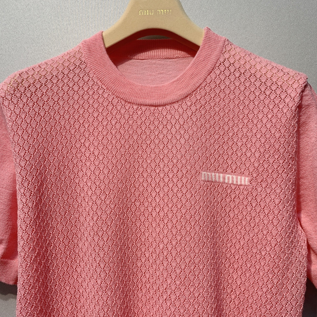 Miu Miu Knit Short-Sleeve Pink Linen Tencel 362609