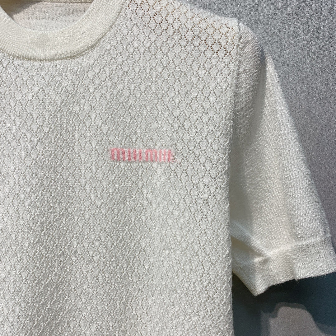 Miu Miu Knit Short-Sleeve White Linen Tencel 362610