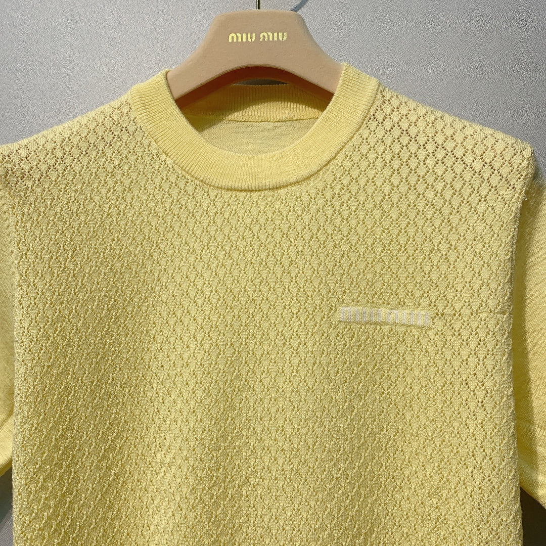 Miu Miu Knit Short-Sleeve Yellow Linen Tencel 362611