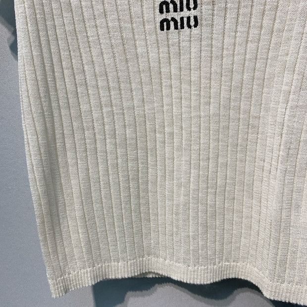 MiuMiu 2026 Knit Polo Shirt Cream Wool 370201