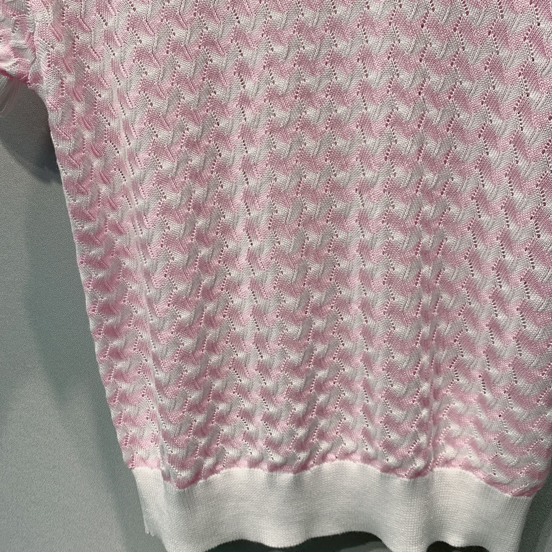 Miu 26s Short-Sleeve T-Shirt Pink White Knit 395918