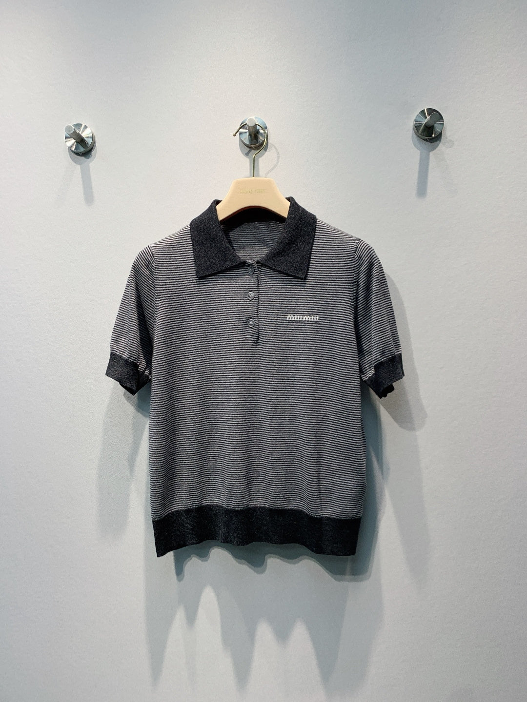 Miu 26s Striped Polo Shirt Wool 406239