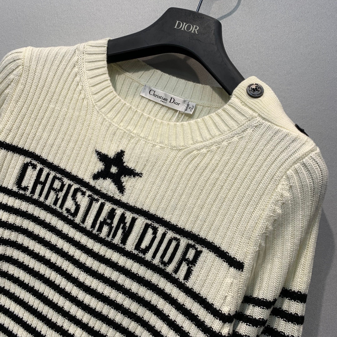 CD 26s Lucky Star Striped Knit Sweater Black Cream Wool 413832