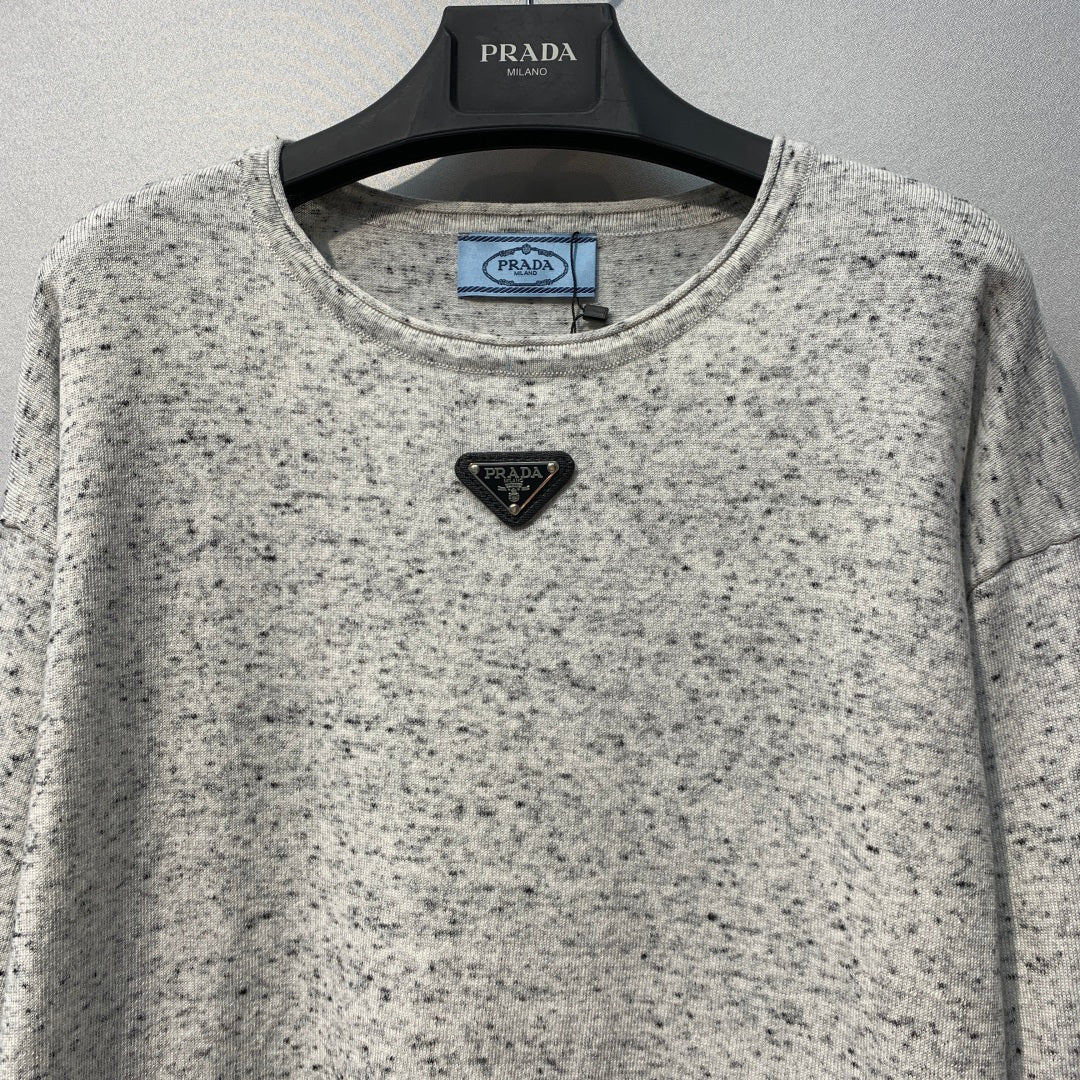 Prada Triangle Logo Knit Sweater Grey Wool 421190