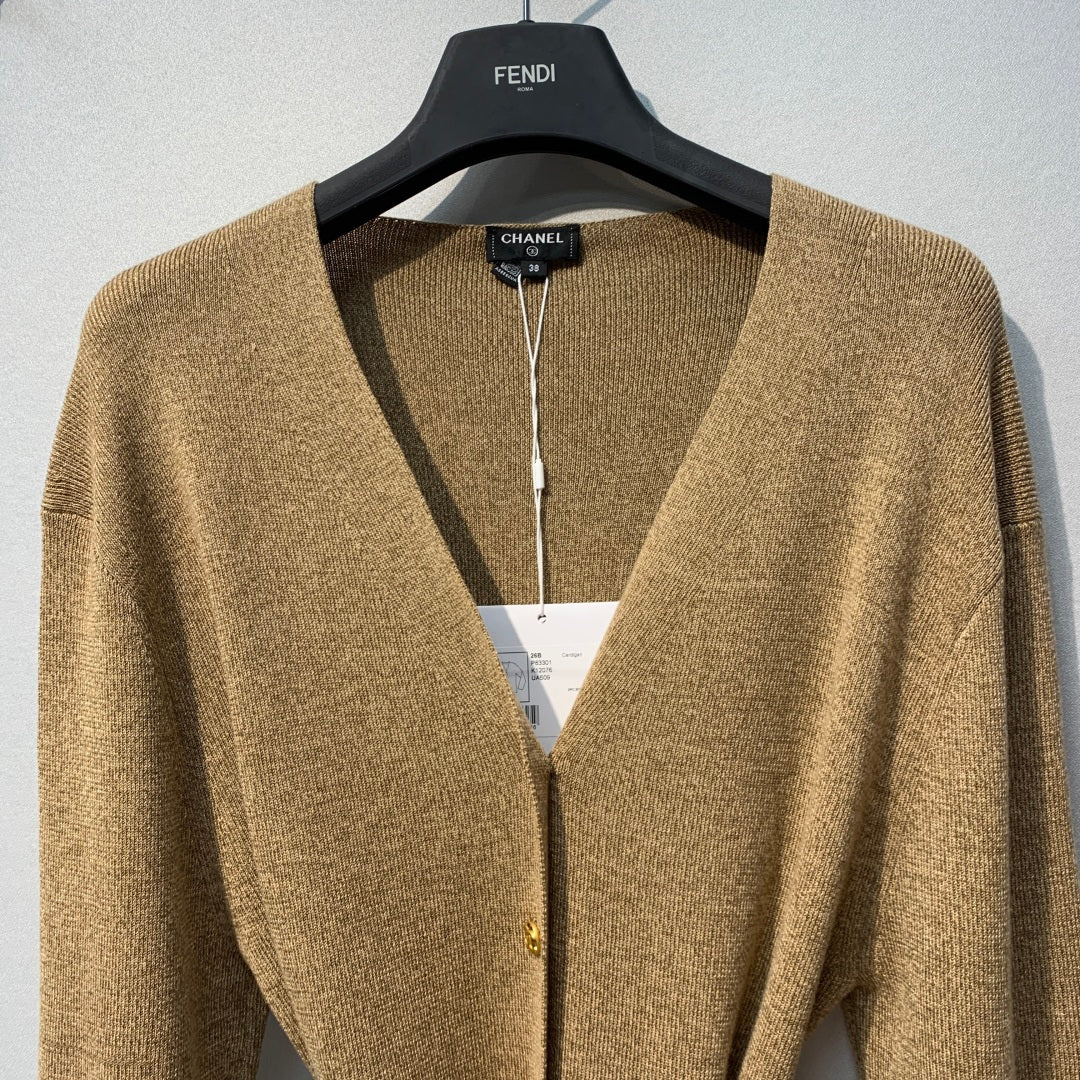 CC 26s Tie-front Knit Cardigan Khaki Wool 421207