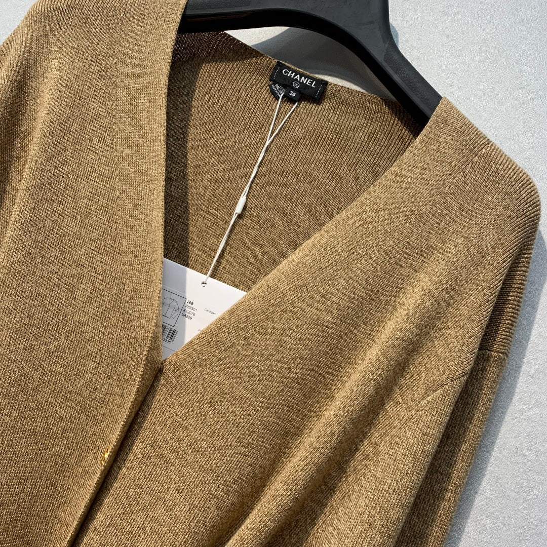 CC 26s Tie-front Knit Cardigan Khaki Wool 421207