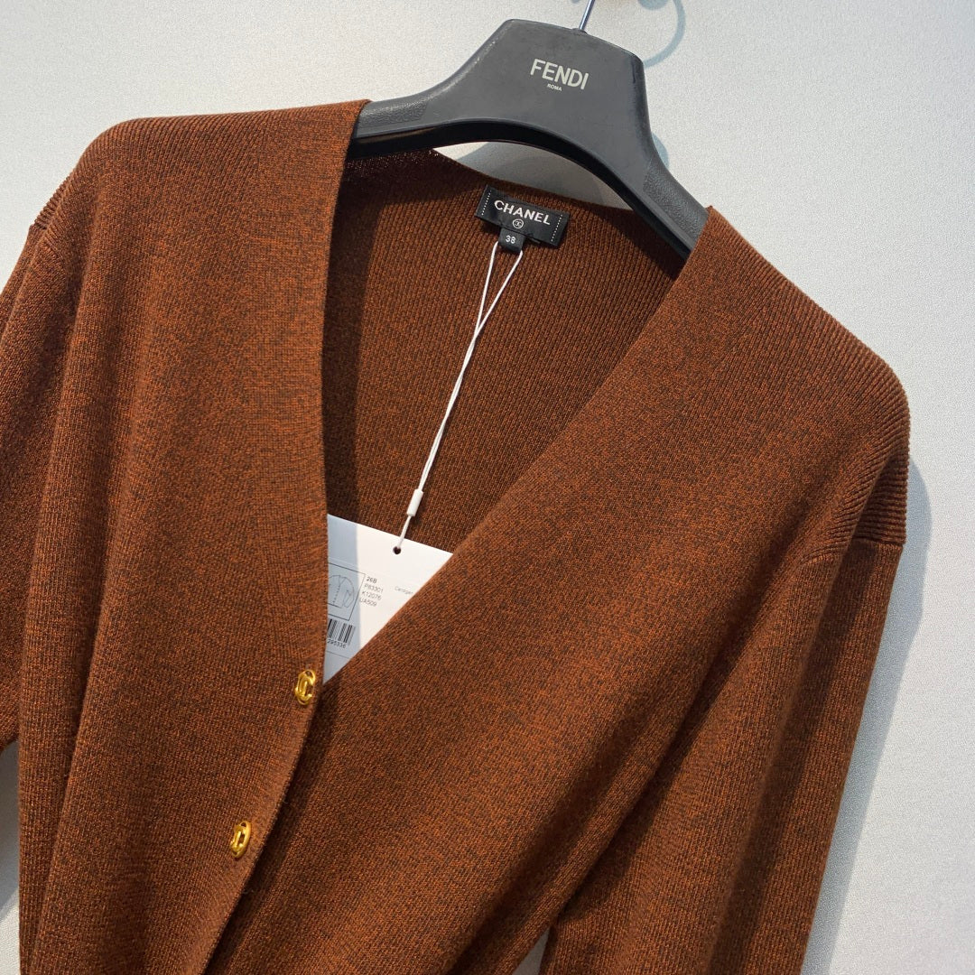 CC 26s Tie-front Knit Cardigan Dark Brown Wool 421208