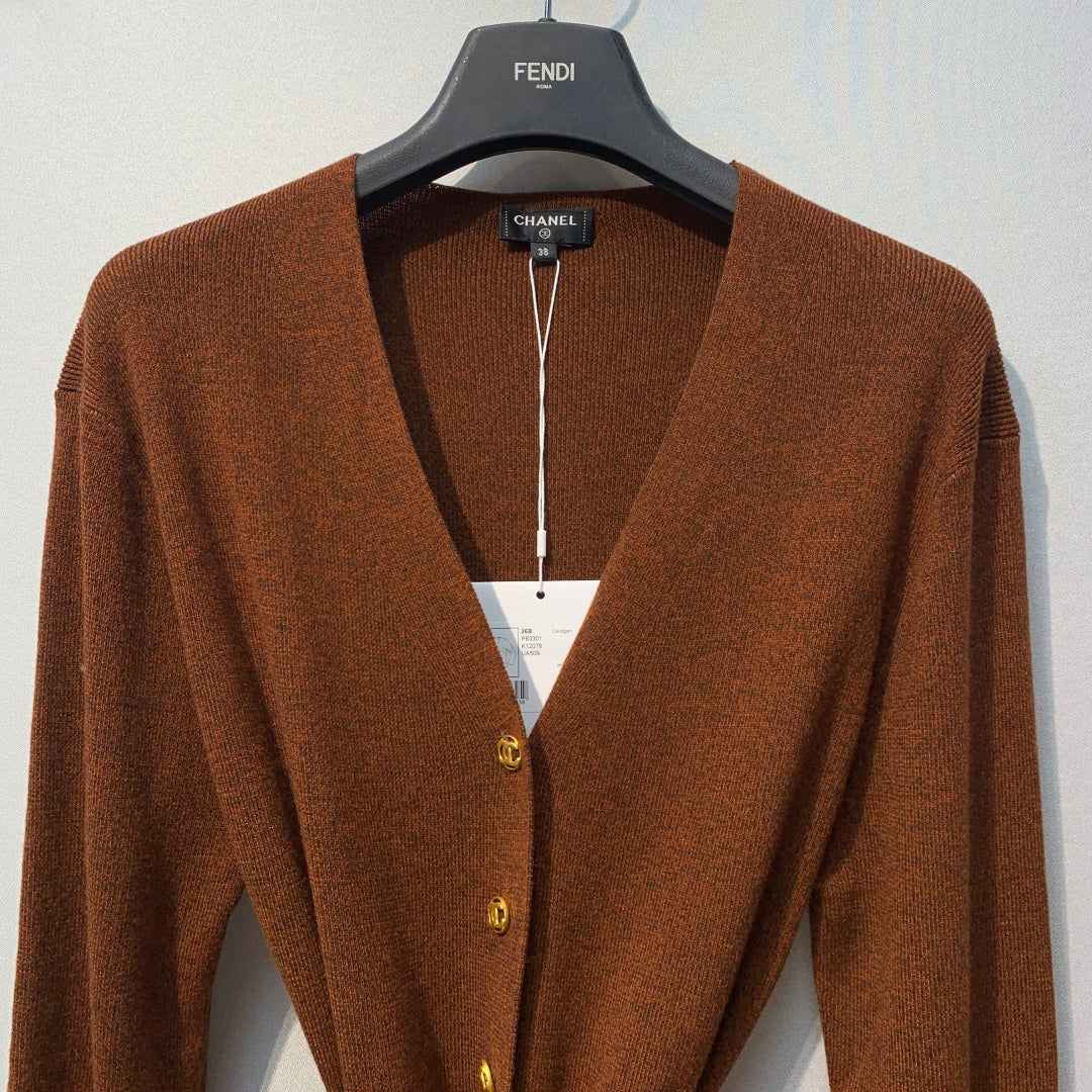 CC 26s Tie-front Knit Cardigan Dark Brown Wool 421208