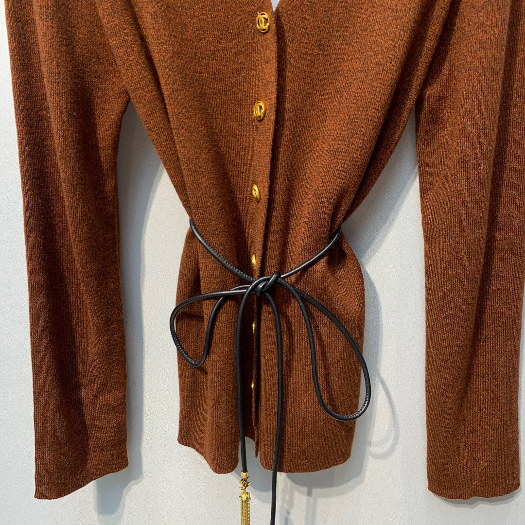 CC 26s Tie-front Knit Cardigan Dark Brown Wool 421208
