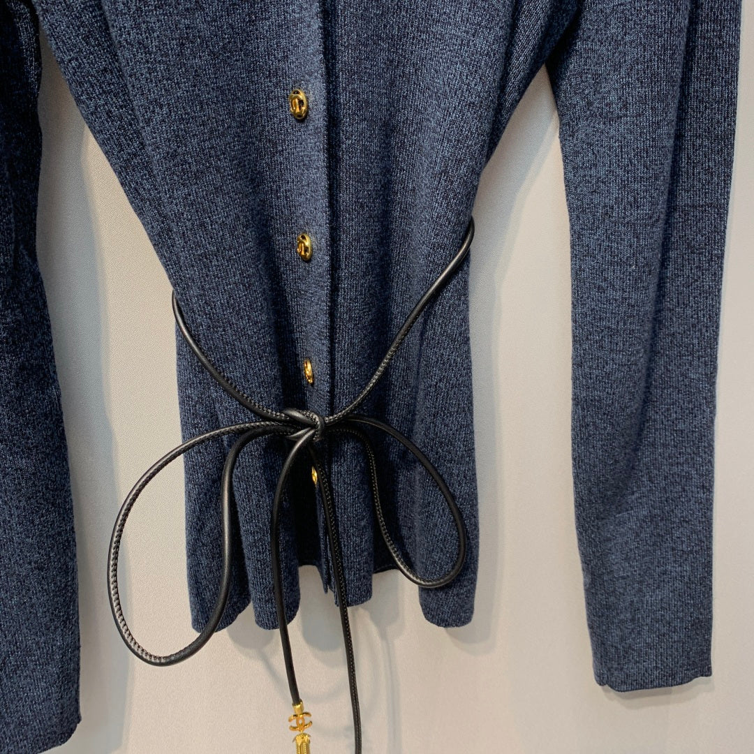 CC 26s Tie-front Knit Cardigan Dark Grey Wool 421209