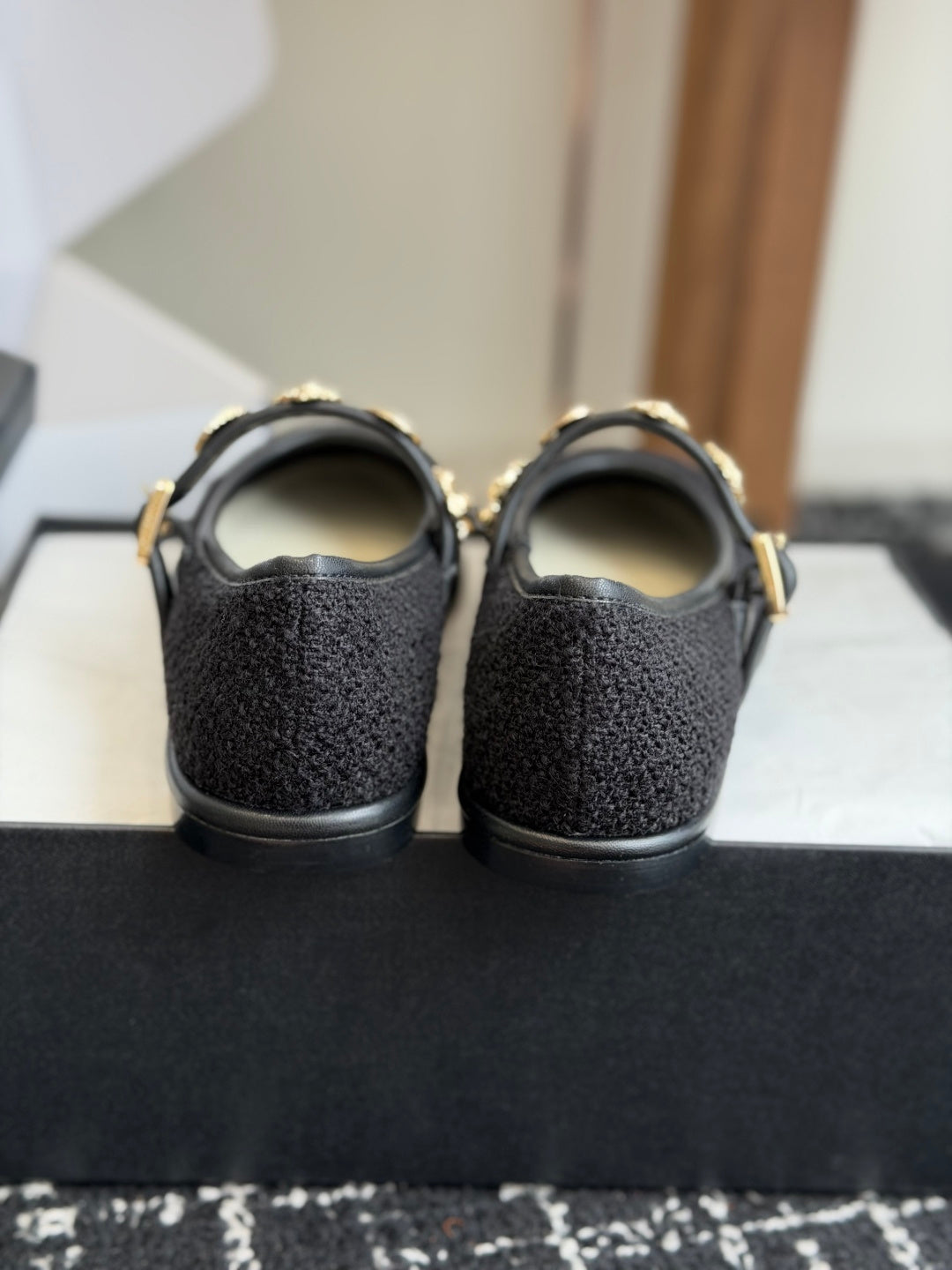 CC 26s Mary Jane Shoes Charm Strap Black Cotton 965115