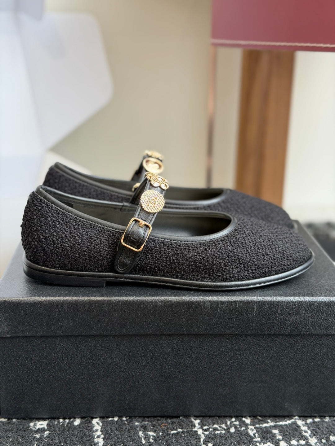 CC 26s Mary Jane Shoes Charm Strap Black Cotton 965115