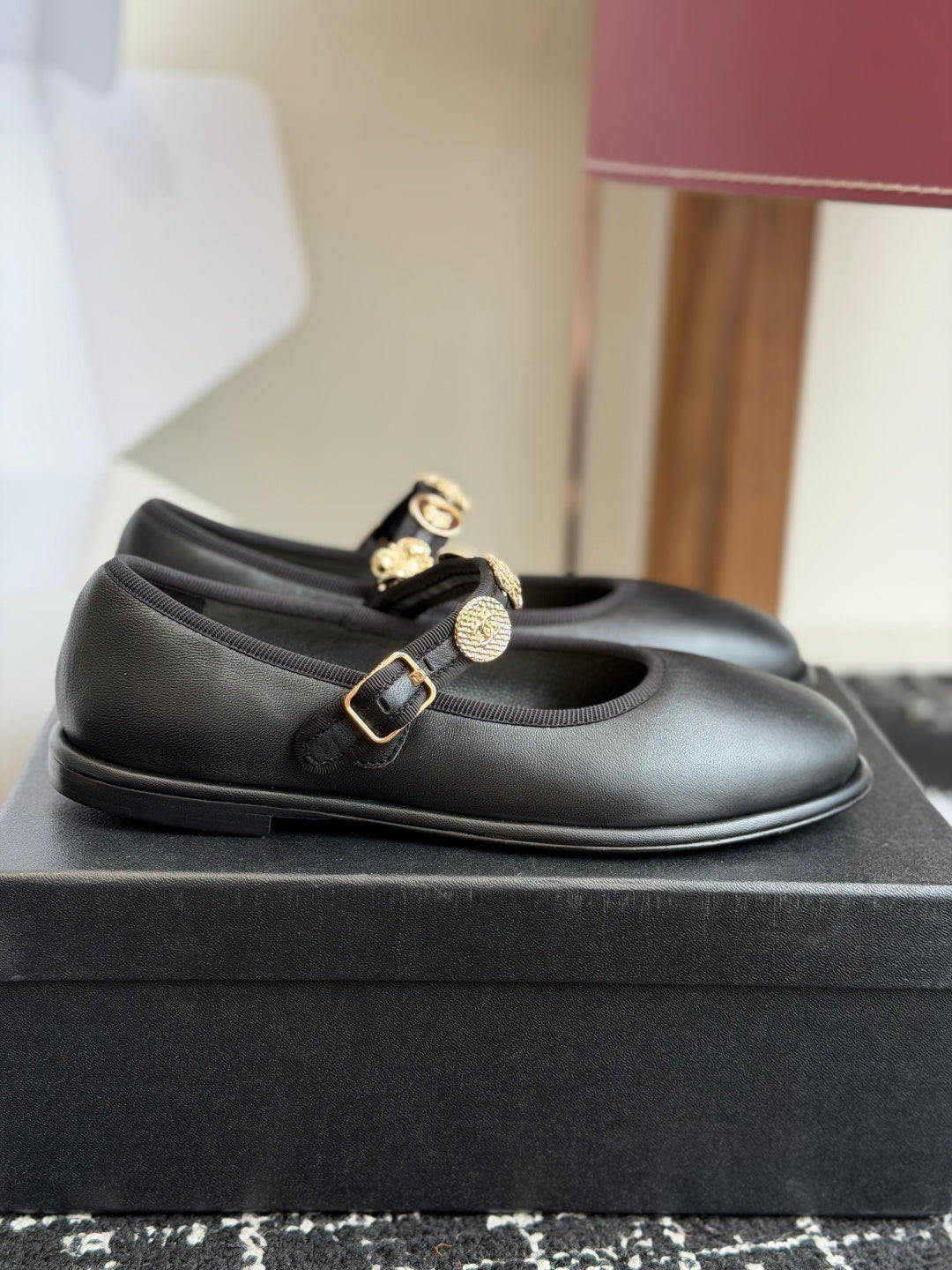 CC 26s Mary Jane Shoes Charm Strap Black Cowhide 965116