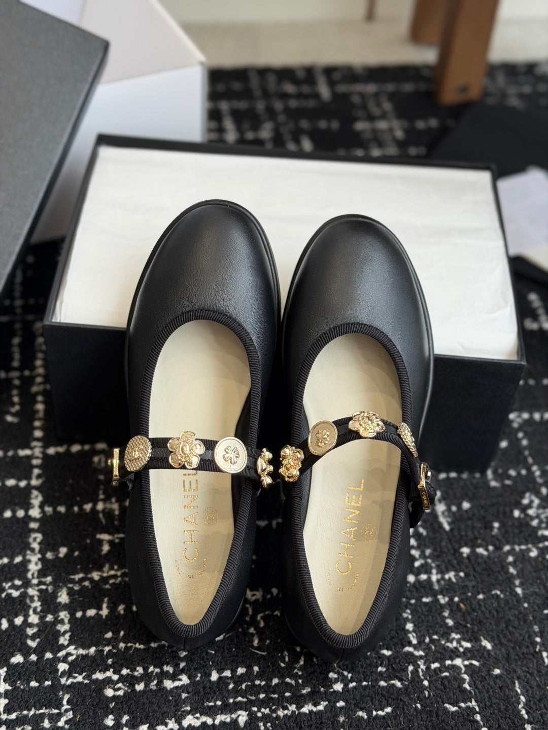 CC 26s Mary Jane Shoes Charm Strap Black Cowhide 965116