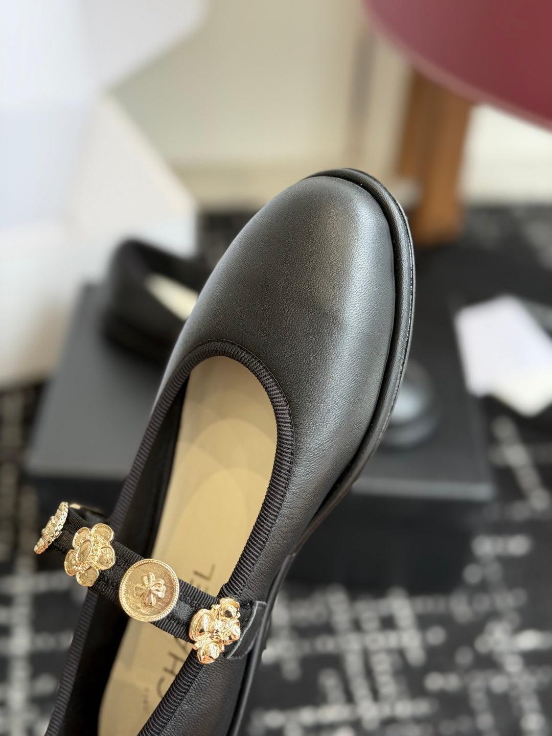 CC 26s Mary Jane Shoes Charm Strap Black Cowhide 965116