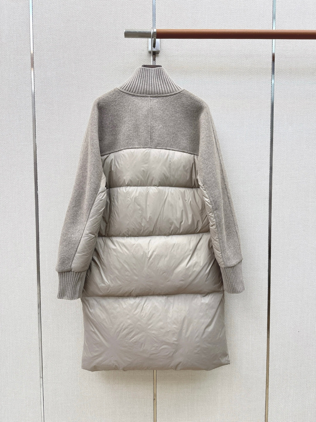 BC 26s Long Puffer Jacket Light Taupe Down Recycled Nylon Fabric 419328