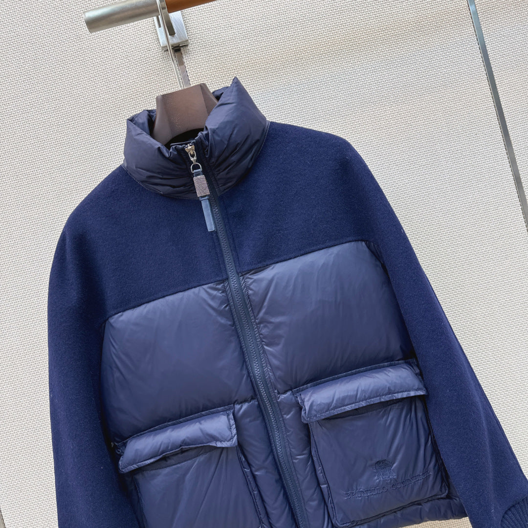 BC 26s Short Puffer Jacket Blue Down Recycled Nylon Fabric 419317