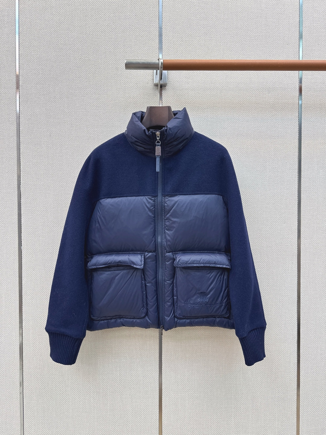 BC 26s Short Puffer Jacket Blue Down Recycled Nylon Fabric 419317