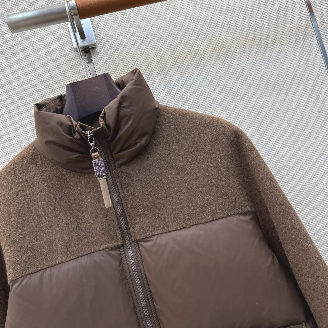 BC 26s Short Puffer Jacket Brown Down Recycled Nylon Fabric 419318