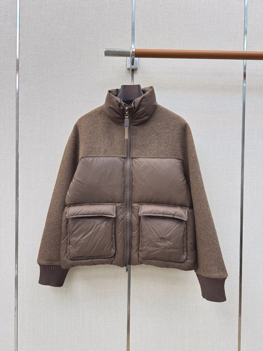 BC 26s Short Puffer Jacket Brown Down Recycled Nylon Fabric 419318