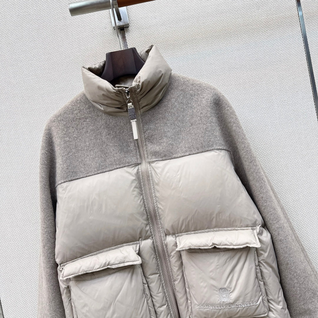 BC 26s Short Puffer Jacket Grey Down Recycled Nylon Fabric 419319