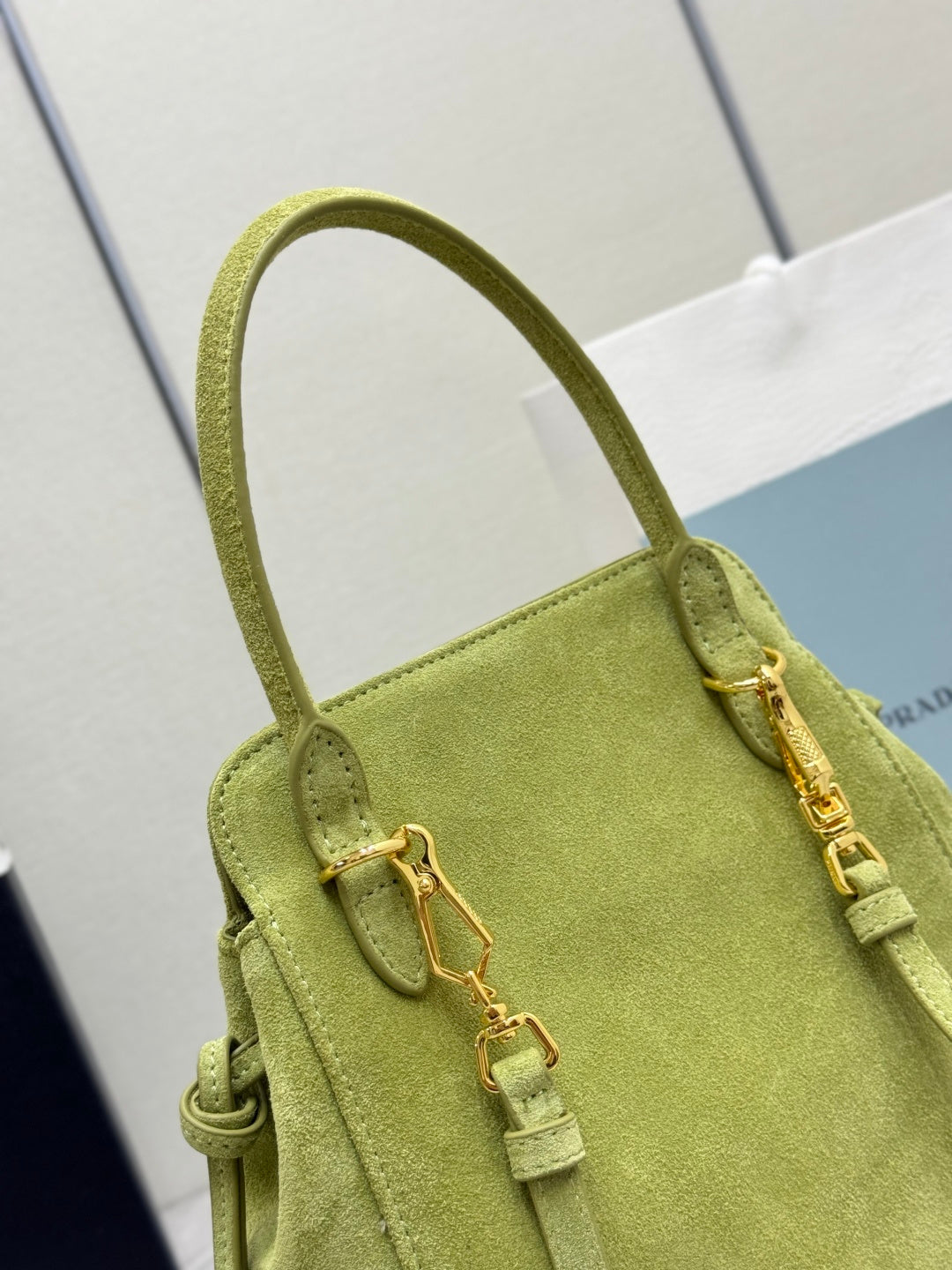 Prada 26s Mini Carry Green Suede 144428