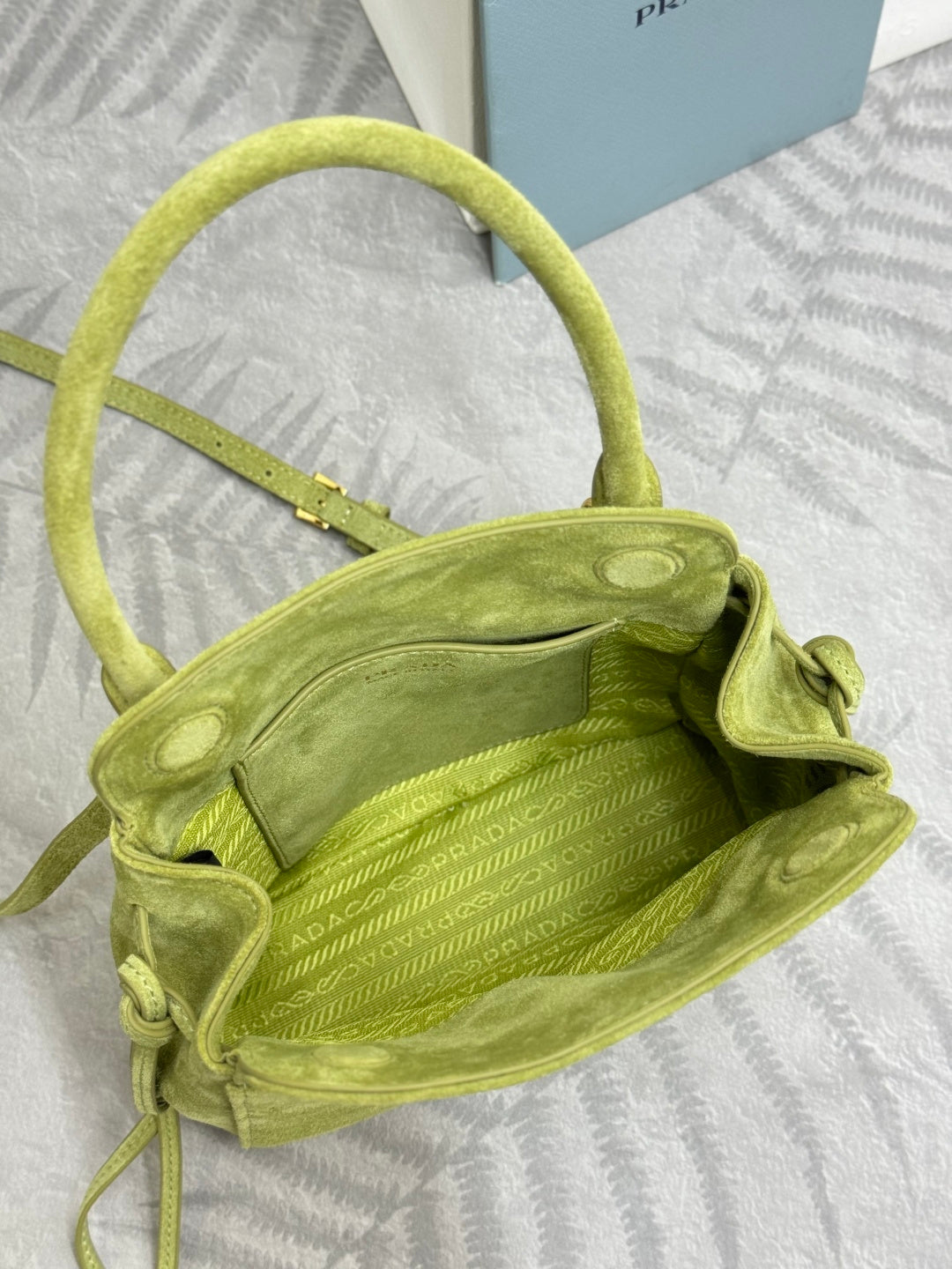 Prada 26s Mini Carry Green Suede 144428