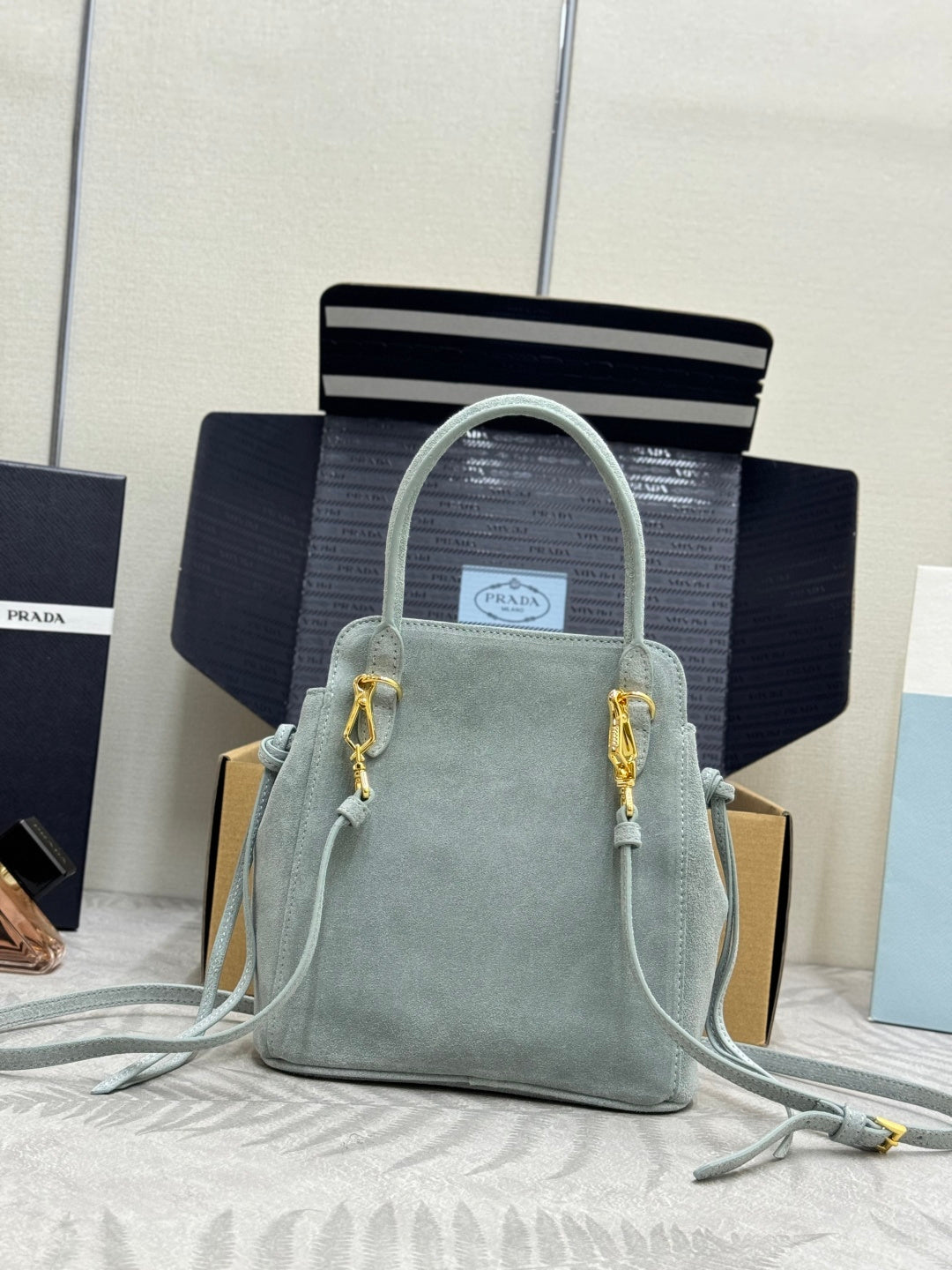 Prada 26s Mini Carry Grey Suede 144426