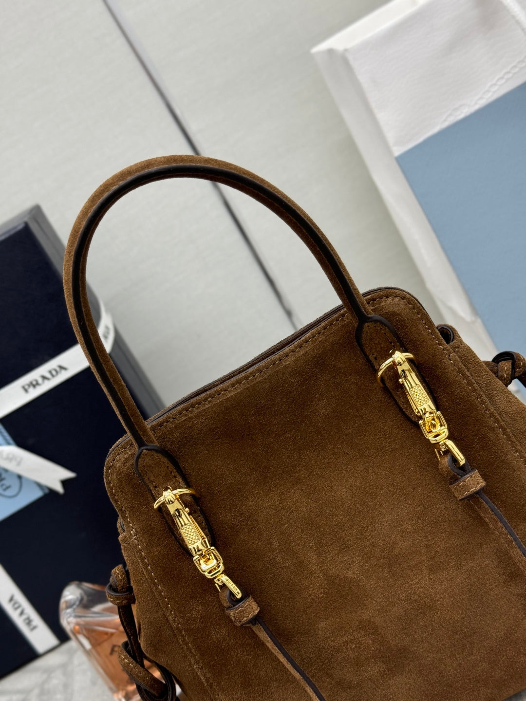 Prada 26s Mini Carry Brown Suede 144433