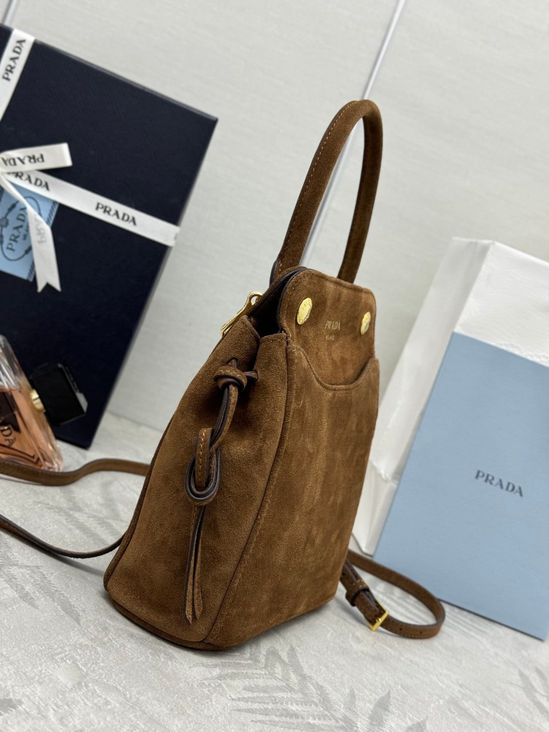 Prada 26s Mini Carry Brown Suede 144433