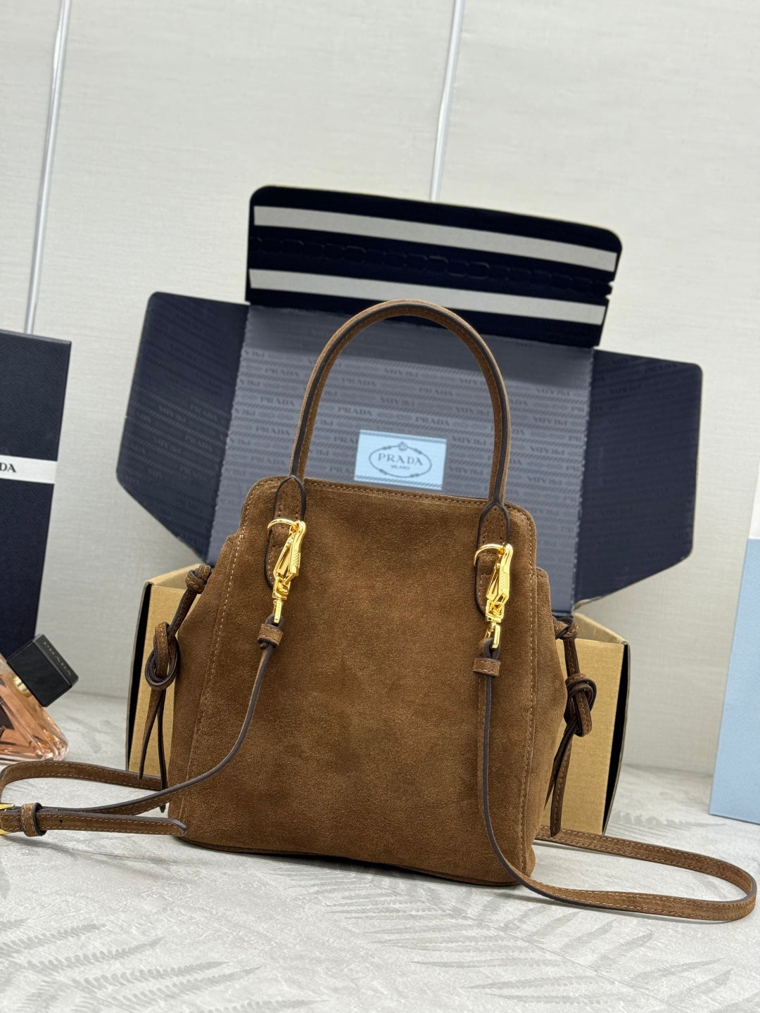 Prada 26s Mini Carry Brown Suede 144433