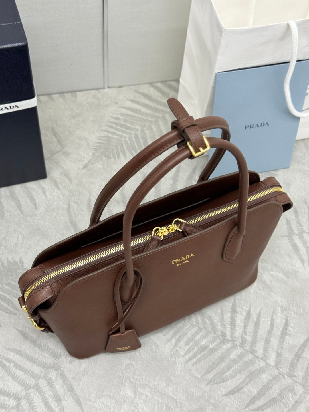 Prada Medium Signet Tote Brown Leather 144518