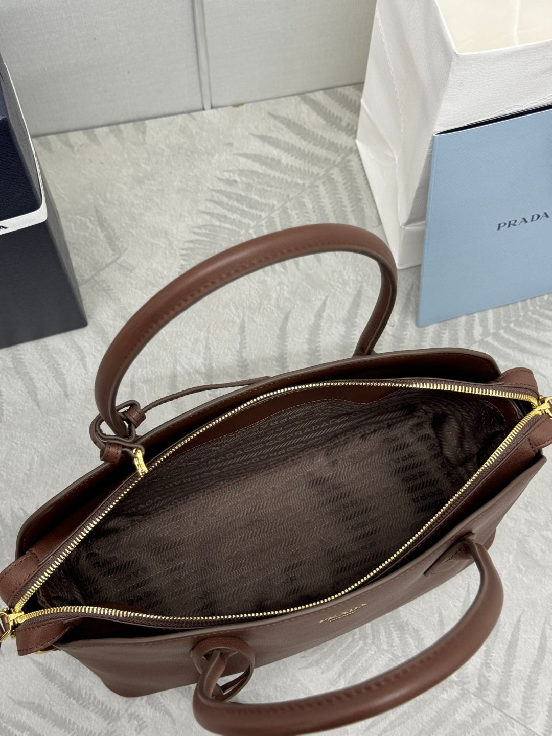 Prada Medium Signet Tote Brown Leather 144518