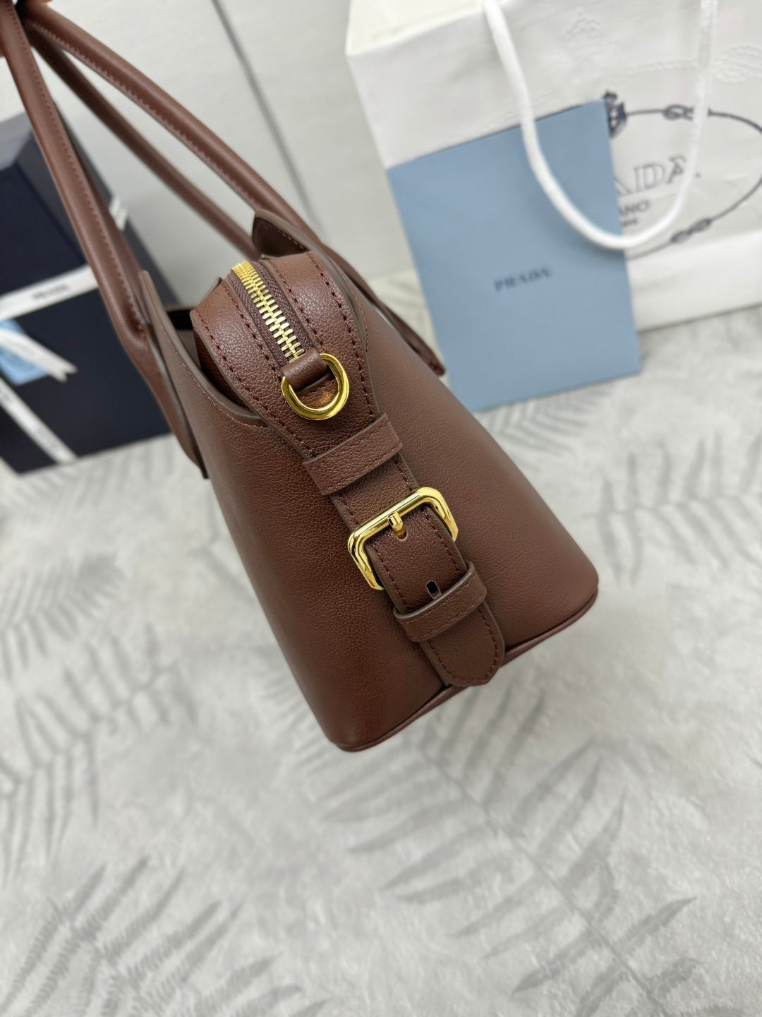 Prada Medium Signet Tote Brown Leather 144518