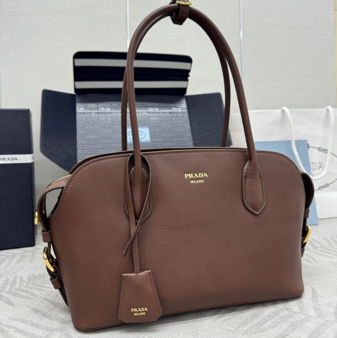 Prada Medium Signet Tote Brown Leather 144518