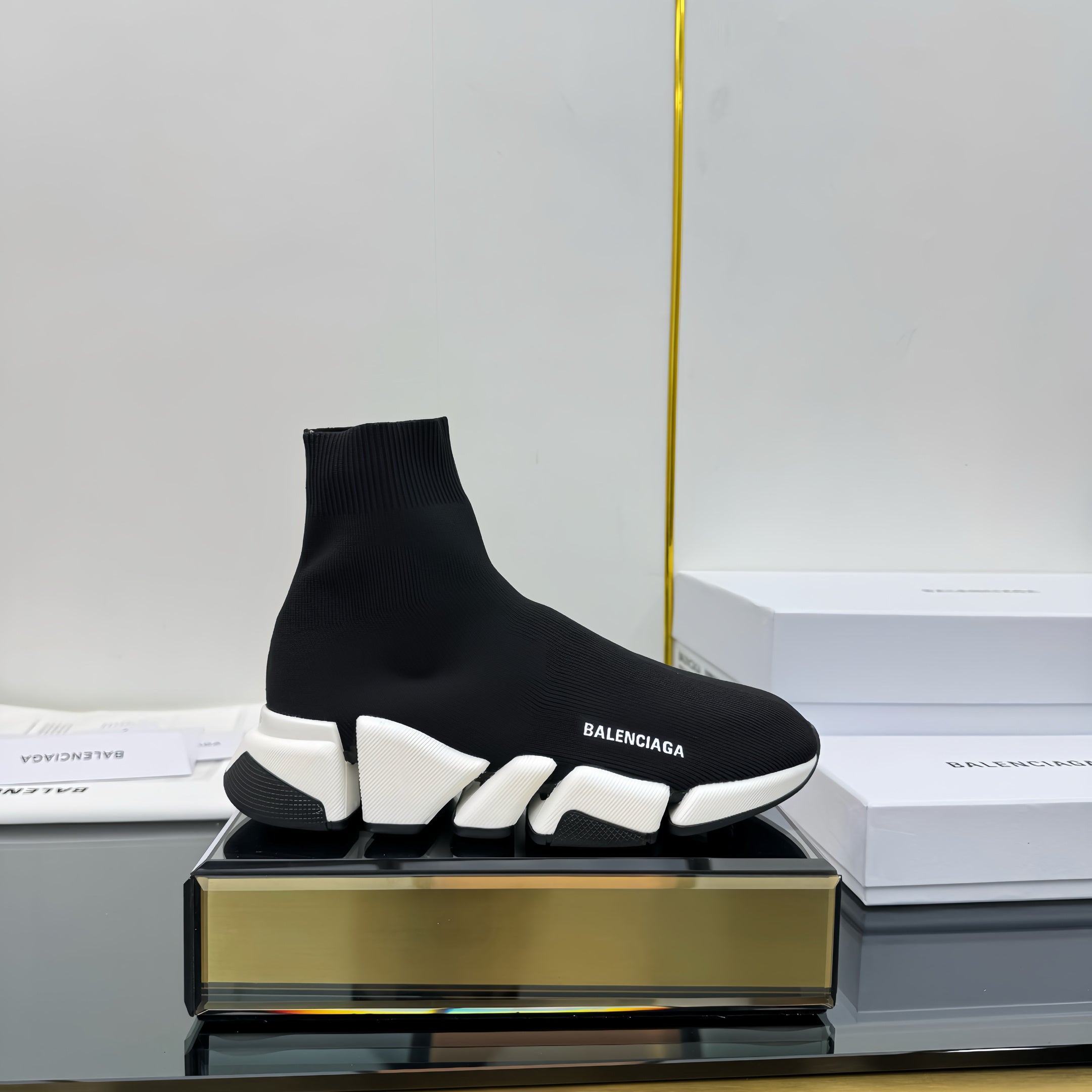 Balenciaga Speed Sneakers Black White Polyester Elastane 832616