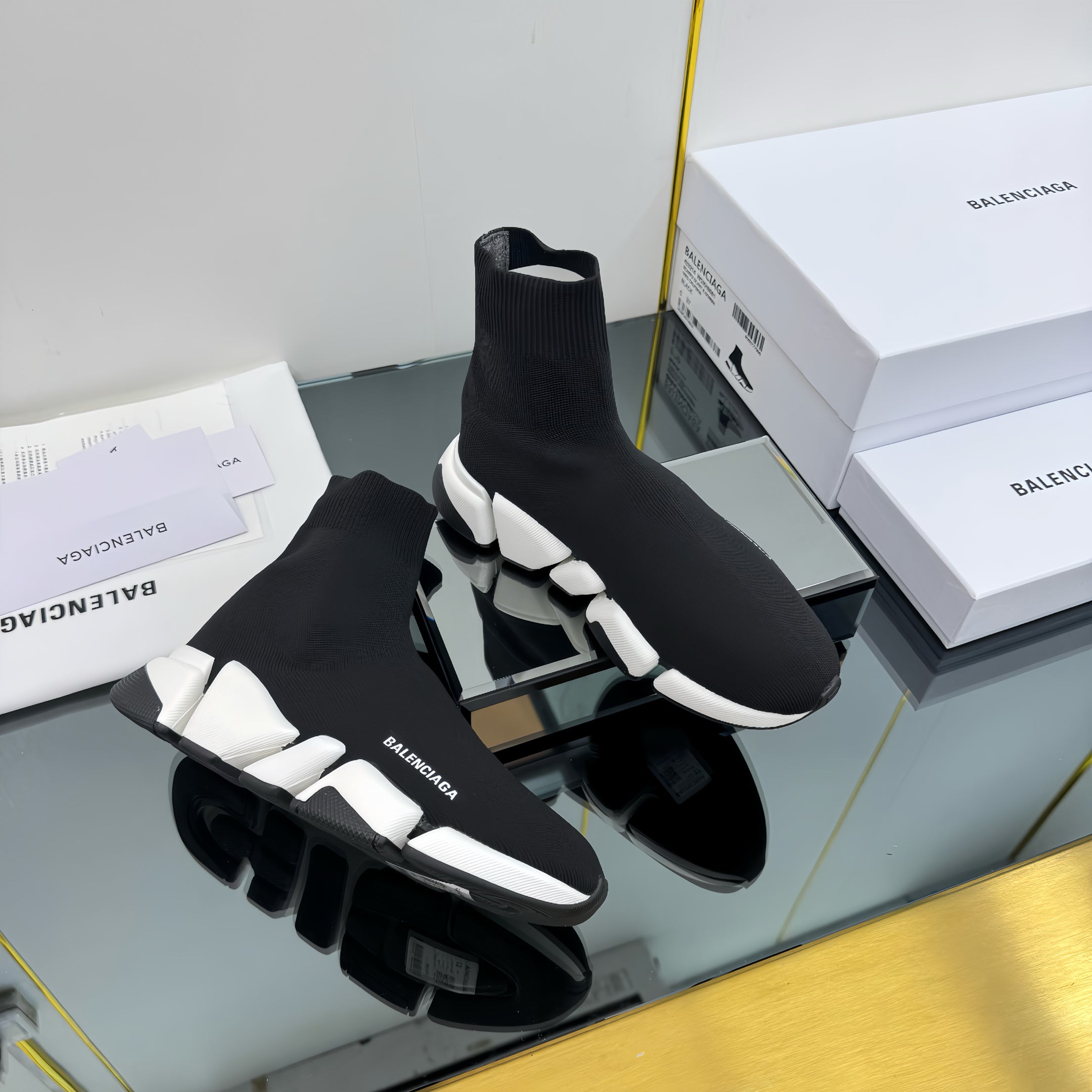 Balenciaga Speed Sneakers Black White Polyester Elastane 832616