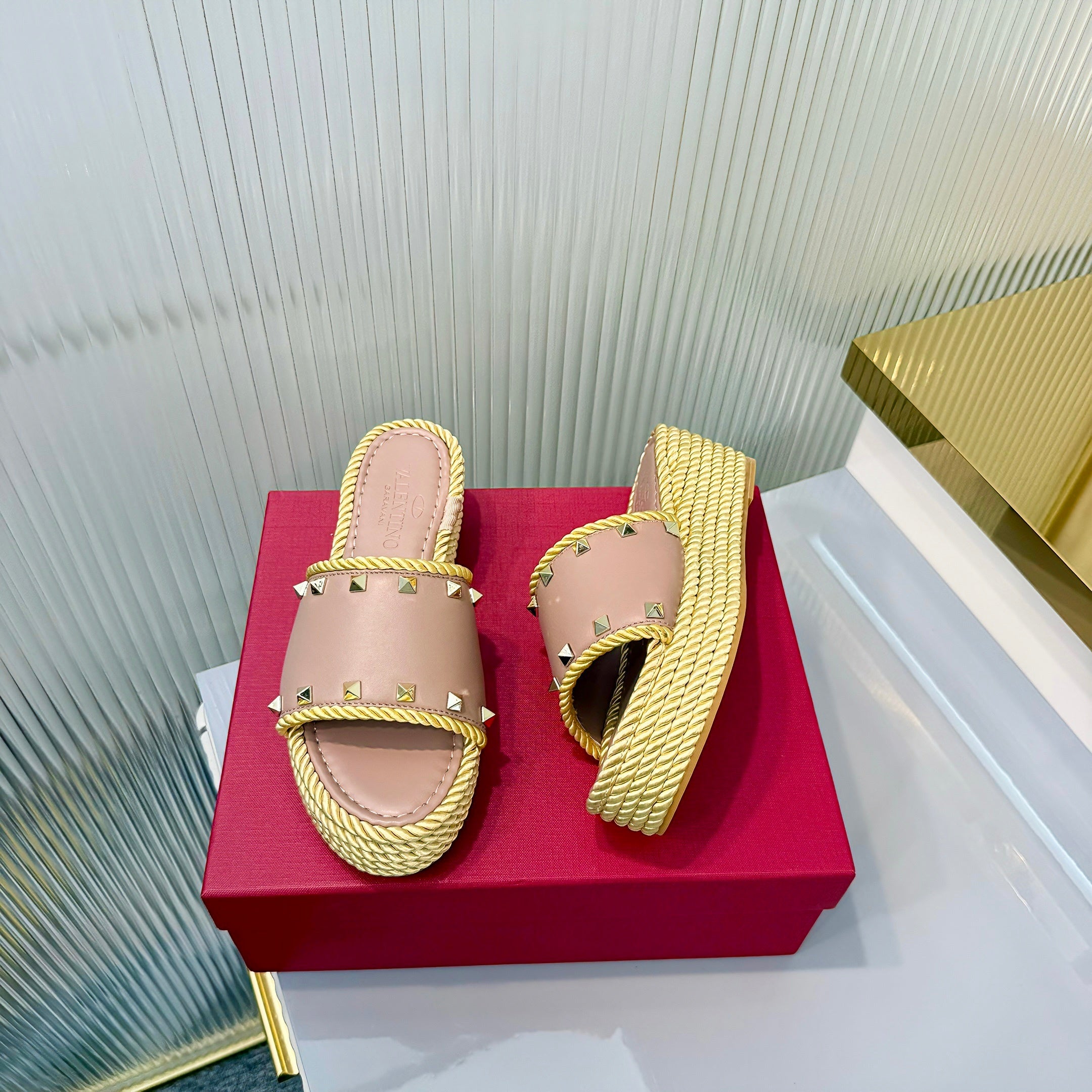 VT 26s Espadrille Slides 5cm Dusty Pink Leather 714908