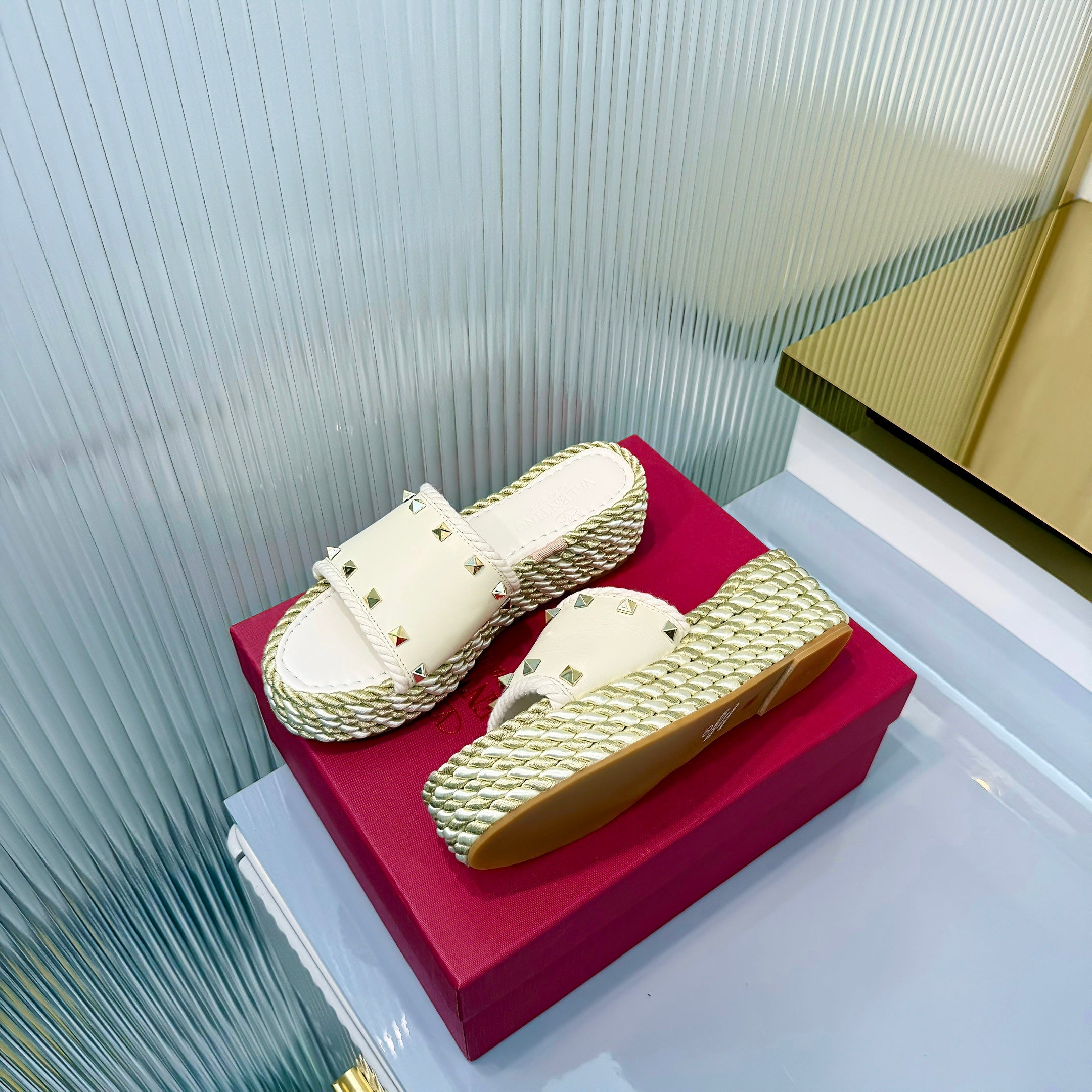 VT 26s Espadrille Slides 5cm White Leather 714909